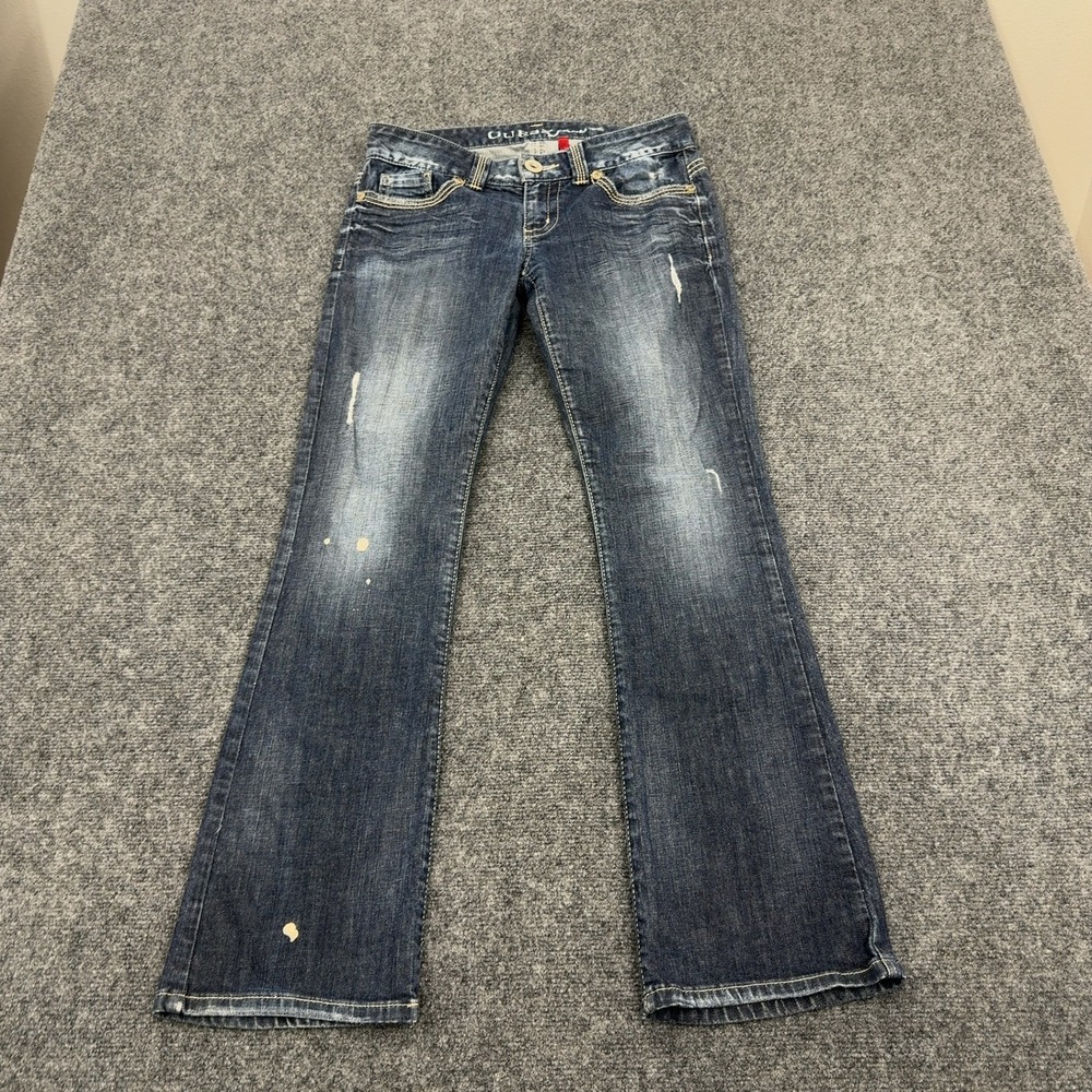 Guess Jeans Womens 29 Blue Denim Embroidered Daredevil Bootcut Y2K Style